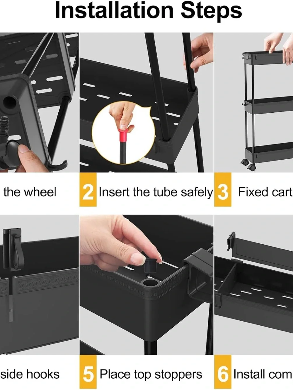 Black 4-Tier Rolling Bathroom Storage Shelf - Brand